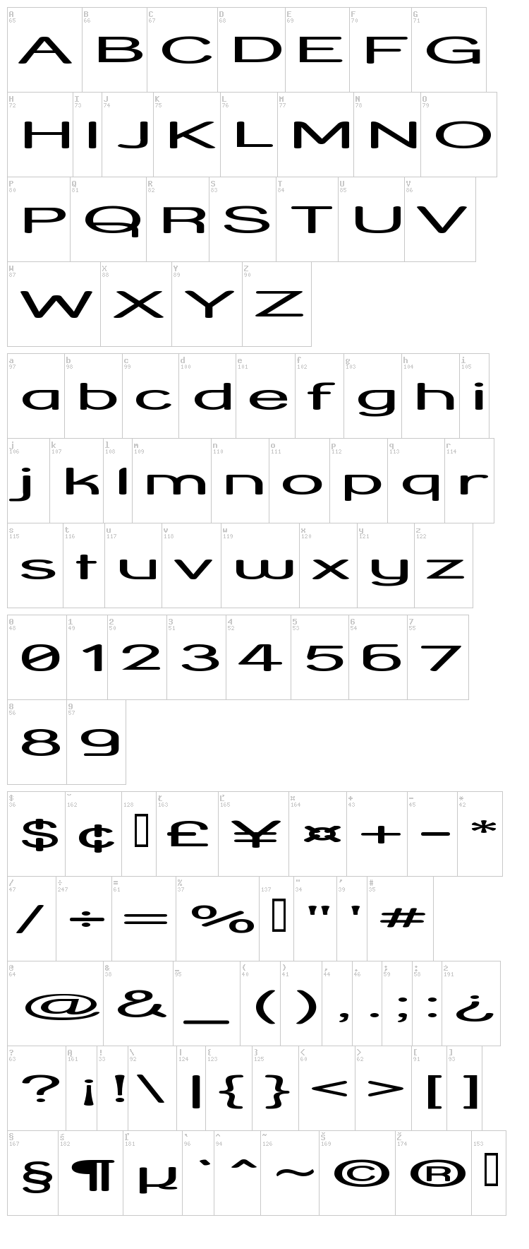 Street Corner font map